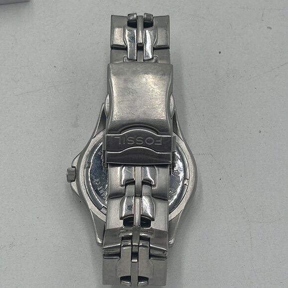 VTG Fossil Blue Men's Wristwatch Silver Day & Date 24 HR Quartz Water Resistance - Picture 3 of 8